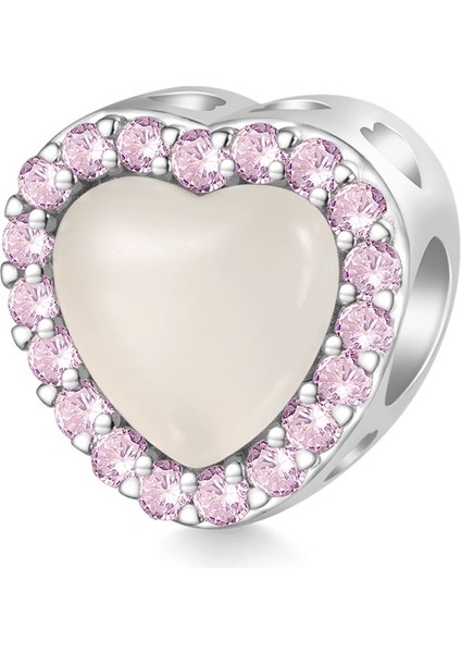 Renk Değiştiren Açık Pembe Kalp Charm, 925 Ayar Gümüş