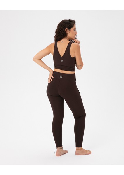 Kahverengi EcoVero Viskoz, Kadın Önü Burgulu Belden Bağlamalı Göğüs Pedli Spor Pilates Yoga Büstiyer indirimleri