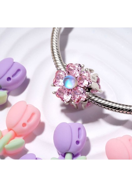 Pembe Çiçek Charm, 925 Ayar Gümüş fiyatları