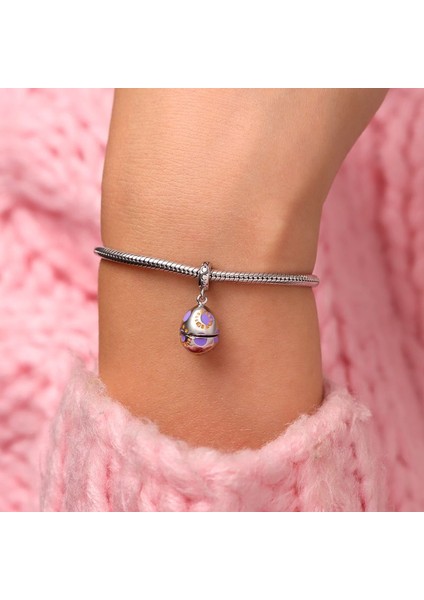 Açılabilir Yumurta Charm, Içinde Siyah Kedi Sürprizi, 925 Ayar Gümüş