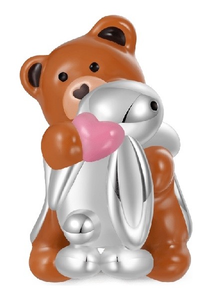 Tavşan Kucaklayan Küçük Ayı, Dostluk Charm, 925 Ayar Gümüş