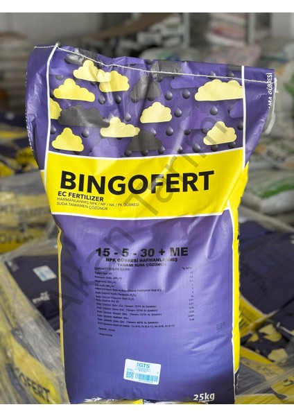 Bingofert 15-5-30 + Me Klorsuz Npk Damlama Gübresi – 25 kg