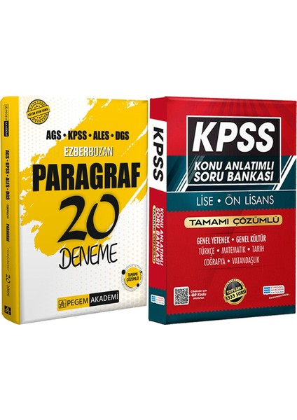 2026 Ags Kpss Ales Dgs Ezberbozan Paragraf 20 Deneme - Lise Önlisans Konu Ant. Soru Hediye