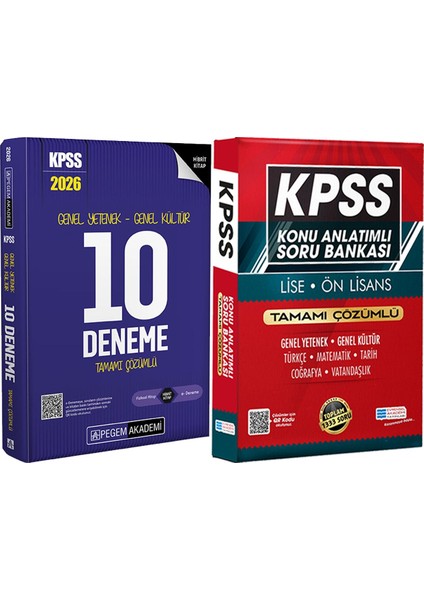 2026 Kpss Genel Yetenek Genel Kültür Çözümlü 10 Deneme - Lise Önlisans Konu Ant. Soru Hediye