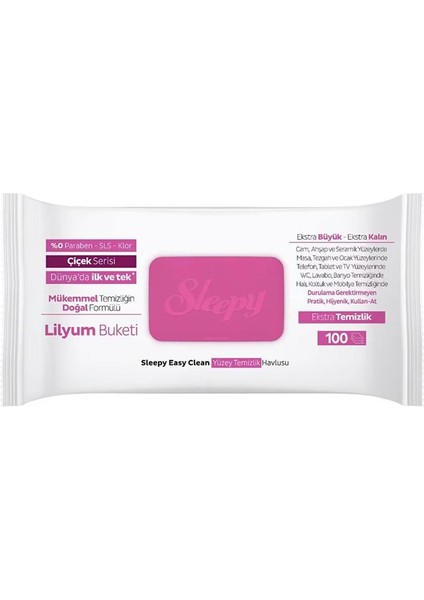 Sleepy Yüzey Temizlik Havlusu 100 Adet Lilyum Pembe.gzpxt