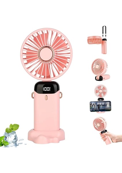 USB Şarjlı Taşınabilir Katlanabilir El Fanı Pembe Renk.gzpmi