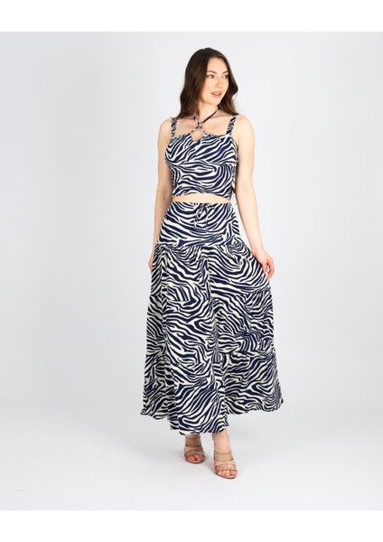Zebra Desenli Bol Dökümlü Etek-Crop Ikili Şıktakım fırsatları