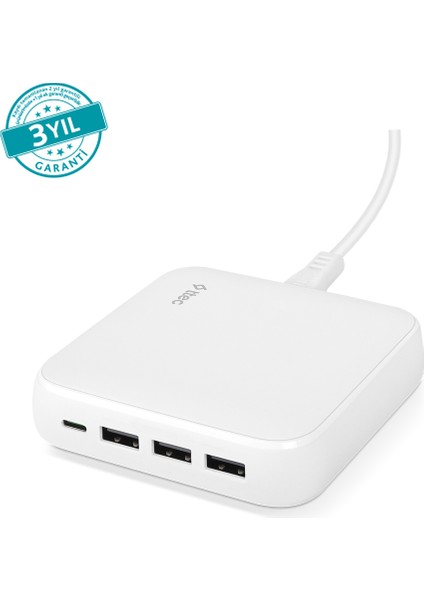 Smartcharger Quattro Gan 65W Pd Usb-C + 3 Usb-A Seyahat Hızlı Şarj Aleti