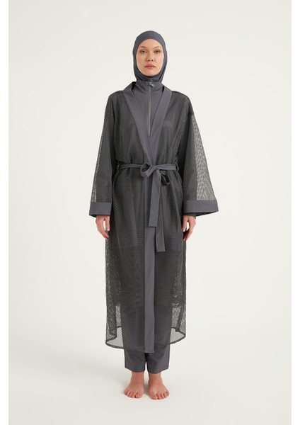 Füme Tül Kimono – Tam Boy Tesettür Plaj Pareosu P2501-5