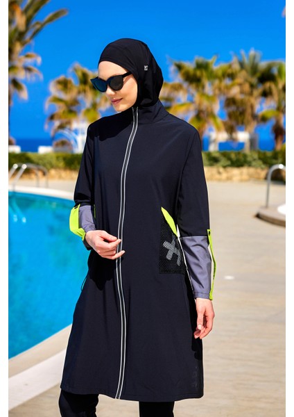 Siyah Tam Kapalı Mayo – Hakim Yakalı, Cepli, M2522