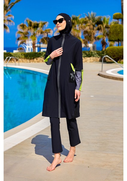 Siyah Tam Kapalı Mayo – Hakim Yakalı, Cepli, M2522 fırsatları