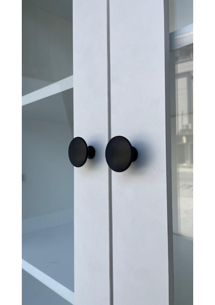 Cam Kapaklı Beyaz Çok Amaçlı Kitaplık Dolap – Çekmeceli Modern Raflı Vitrin