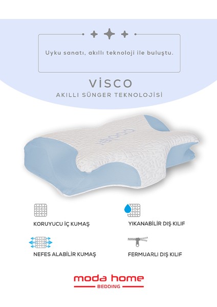 Visco Ortopedik Boyun Destekli Servikal Yastık Serinletici Soğuk Kumaşlı güzellik yastığı (Mavi) modelleri