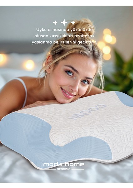 Visco Ortopedik Boyun Destekli Servikal Yastık Serinletici Soğuk Kumaşlı güzellik yastığı (Mavi) fırsatları