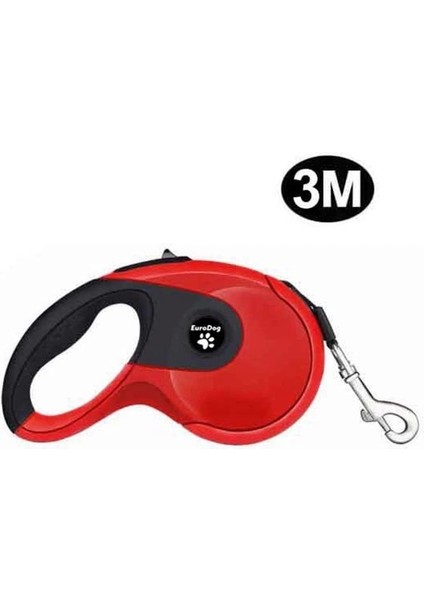 Euro Dog Otomatik Köpek Gezdirme Tasması Yumusak Doku Kırmızı/siyah 3 Mt.gzpde