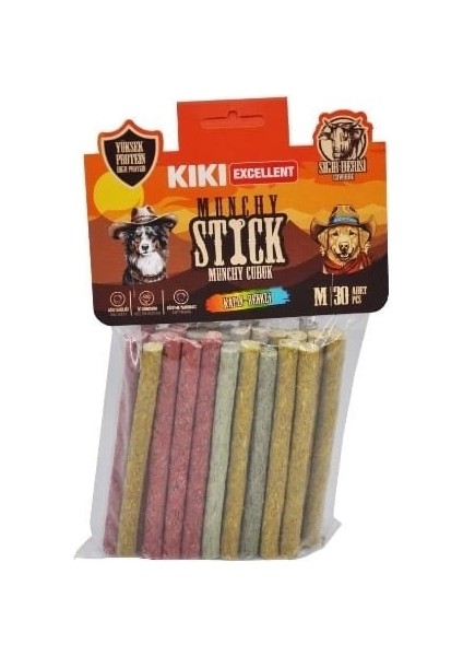 Kiki Excellent Kalın Munchy Sığır Derisinden Çubuk Kemik Köpek Ödülü 50 Adet Renkli.gzpde