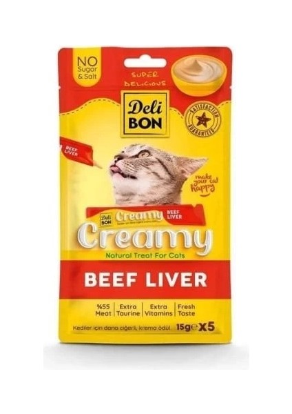 Delibon Creamy Dana Ciğerli Sıvı Kedi Ödül Maması 5X15 Gr.gzpde