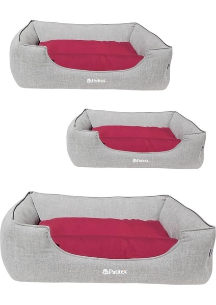, Gri-Bordo-Köpek Yatakları,kedi Yatakları,gabardin Kumaş,yıkanabilir,minderli