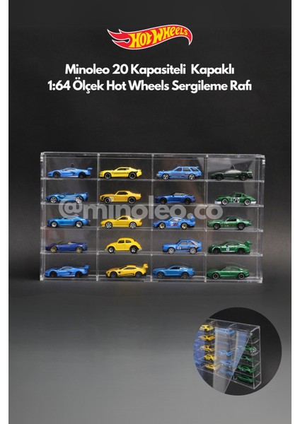 20’li Kapaklı Pleksi 1/64 Hot Wheels Diecast Model Araç Sergileme Rafı