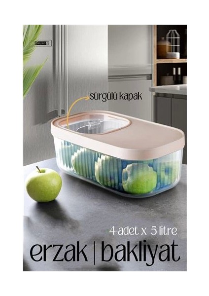 Multibox Erzak Bakliyat Kutusu Sürgülü Kapak 5 Litre 4 Adet.gzpde