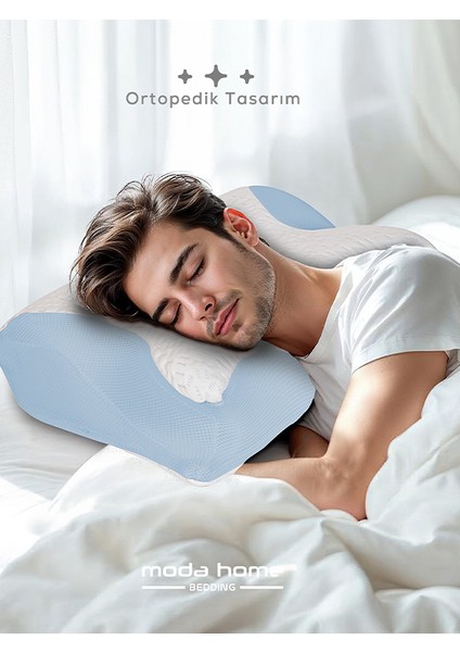 2 Adet Visco Ortopedik Boyun Destekli Servikal Yastık Serinletici Soğuk Kumaşlı(Mavi) indirimleri