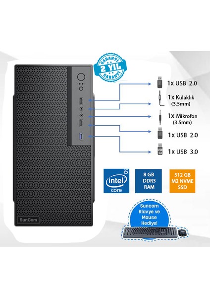 Force SC3-147 I5-4460 8gb 512GB SSD O/b Dos Masaüstü Pc Wi-Fi
