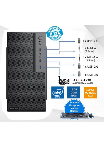 Force SC3-166 I5-6500 16GB 500GB SSD 4gb GT730 Dos Masaüstü Pc Wi-Fi