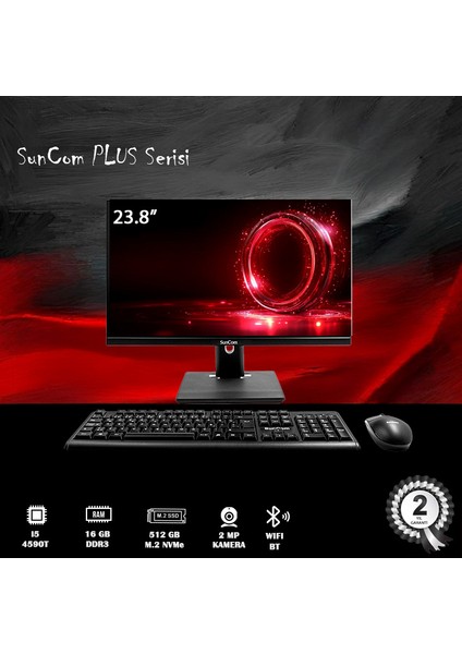 Plus 4G-P02V2 I5 4590T 16GB 512GB SSD 23.8" Siyah Dos Aıo Pc Pivot Ayaklı