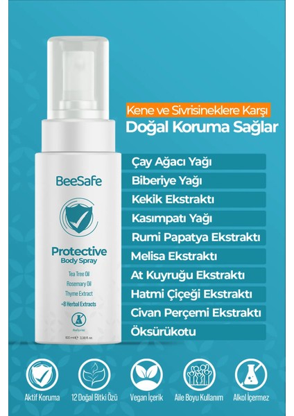 Doğal Kene ve Sivrisinek Koruyucu Sprey (Vegan & 12 Doğal Bitki Özü) - 100 ml
