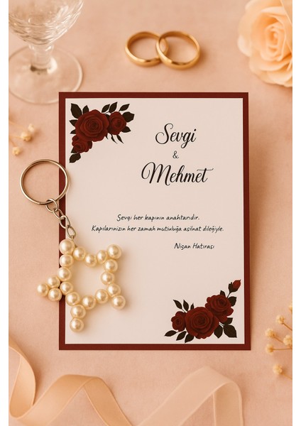 Kırmızı Gül Konsept 15 Adet Inci Anahtarlık - Kına Hediyesi - Nişan Hediyesi - Bride Nikah Hediye fiyatları