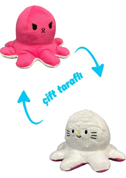 Mood Çift Taraflı Gülen - Sinirli Ahtapot Peluş 15 Cm Turuncu - Beyaz modelleri