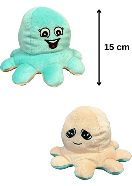 Mood Çift Taraflı Gülen - Sinirli Ahtapot Peluş 15 Cm Turuncu - Beyaz