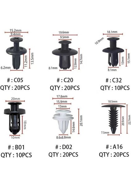 100 Parça Oto Fastener Klip Tampon Kapı Pervazı Tutucu Raptiye Klips Seti Kutulu