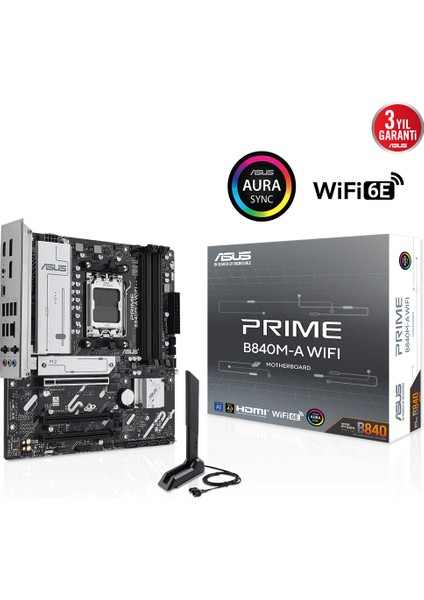 Asus Prıme B840M-A Wıfı B840 Ddr5 (Vga Yok) Glan 2.5g Matx Hd Dp Wifi6 Bt M2 Rgb Am5 Amd Anakart
