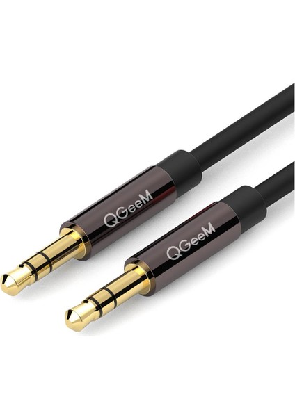 Qgeem QG-AU04BD500 5mt Altın Uçlu Siyah Aux Audio Kablo Erkek-Erkek