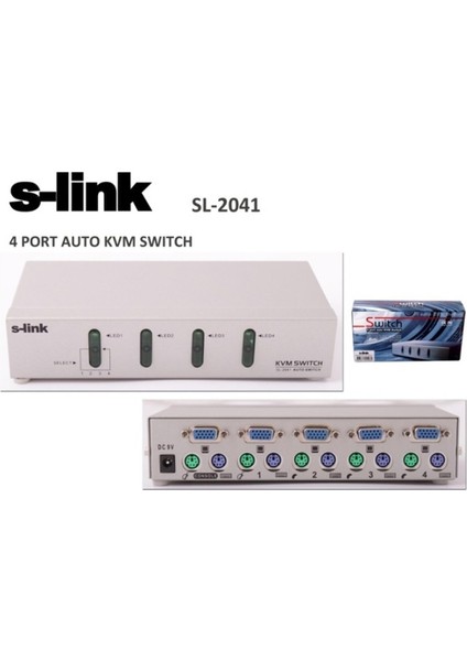 S-Link SL-2041 4pc-1mn Vga+Ps-2 Otomatik Kvm Switch