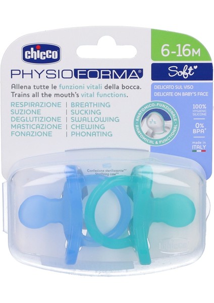 Physioforma Soft 2'li Silikon Emzik 6-16 Ay Erkek
