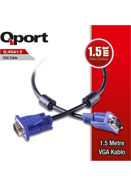 Qport Q-Vga1.5 1,5m Filtreli VGA (Monitör)Kablosu