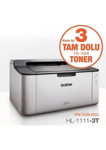 Brother HL-1111-3T Mono Lazer A4 Mono USB Yazıcı 3 Tam Dolu Toner