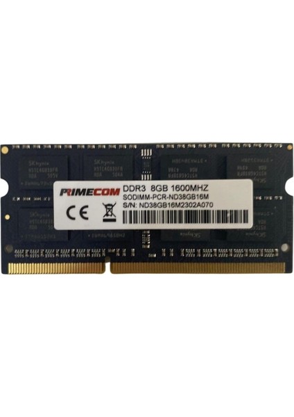 Prımecom PCR-ND38G16M 8gb Ddr3 1600MHZ Notebook Bellek 1.35 Volt