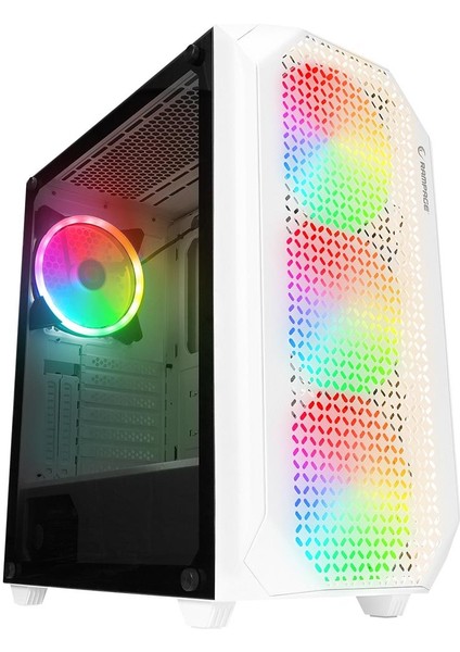 Rampage Zuko 600W 80+ Bronze Beyaz 4-14CM Rainbow Fan Metal Panel Temper Camlı Oyuncu Kasası
