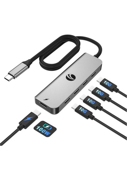 Vcom CUE11S-GRAY Type-C To 4-Usb-C (10GBPS)+PD 3.0 100W Çoklayıcı