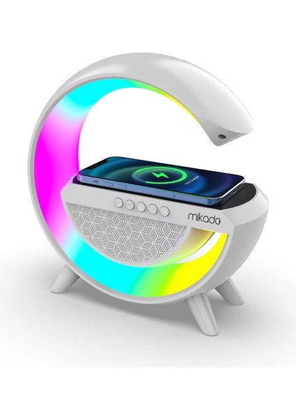Mikado MD-G111 Beyaz 10W 1800MAH BT-TF-USB-15W Wireless Şarj Rgb Işıklı Speaker