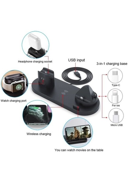 Daytona BW06-S Kablosuz 6'lı Şarj Standı,siyah