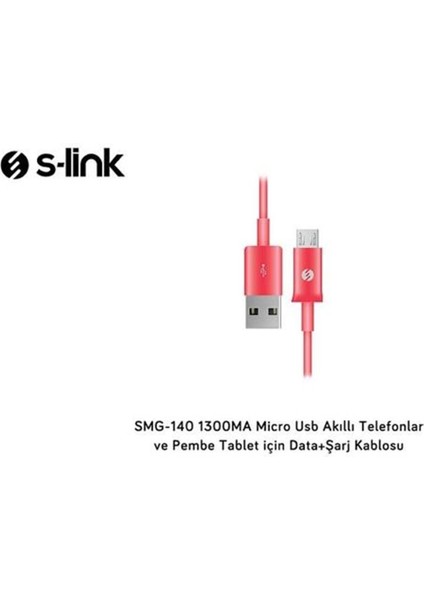 S-Link SMG-140 1.3A Micro USB Pembe Data+Şarj Kablosu
