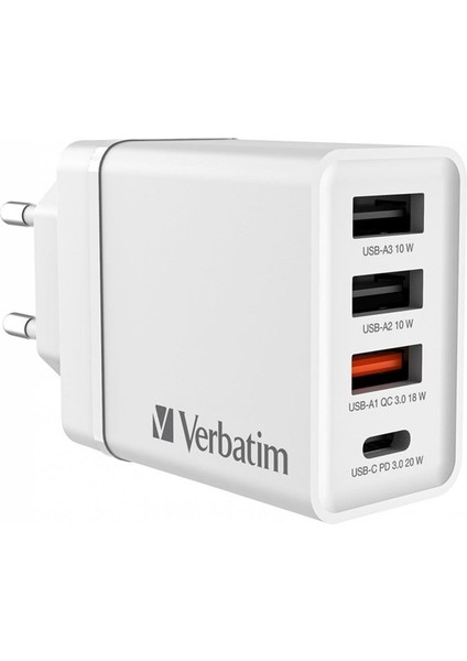 Verbatım CHR-30EU2 30W 4 Bağlantı Noktalı USB Duvar Şarj Cihazı - Beyaz