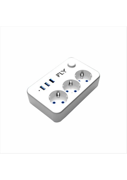 FLY-3406-01 2m 3'lü A.korumalı Beyaz Priz+3usb 2.1