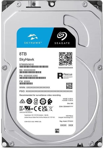 Seagate Skyhawk 8tb 5400RPM 256MB Sata3 ST8000VX010 7/24 HDD
