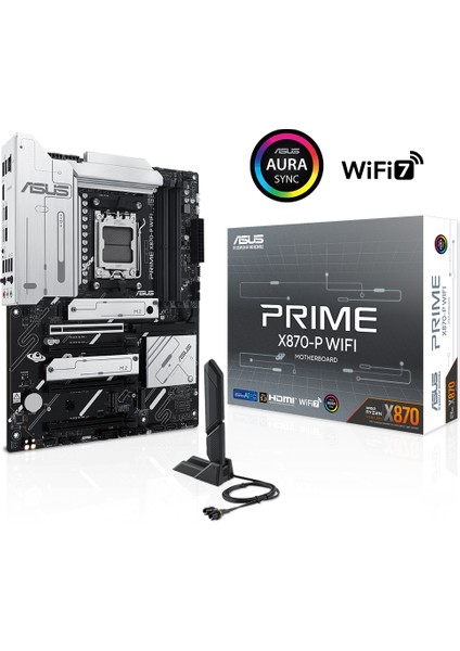 Asus Prıme X870-P Wıfı Am5 Ddr5 8000(OC) 2xusb4 4xm2 HDMI Wıfı7 2,5g Lan Rgb Atx