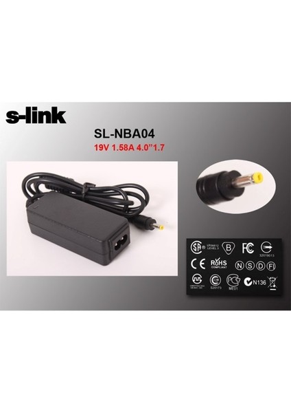 S-Link SL-NBA04 30W 19V 1.58A 4.0*1.7 Hp Netbook Standart Adaptör